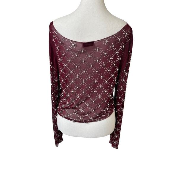 FADED ROSE BURGUNDY LONG SLEEVE MESH PEARL BEADED BLOUSE FADED ROSE  MEDIUM NWT. - Picture 5 of 8